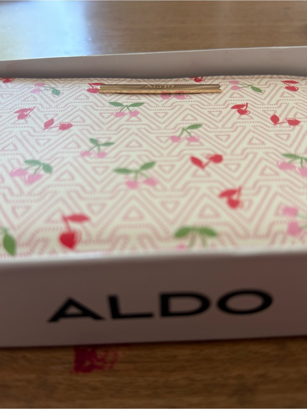 ALDO Pink Cherry Print Phone Wallet with Gold Accent